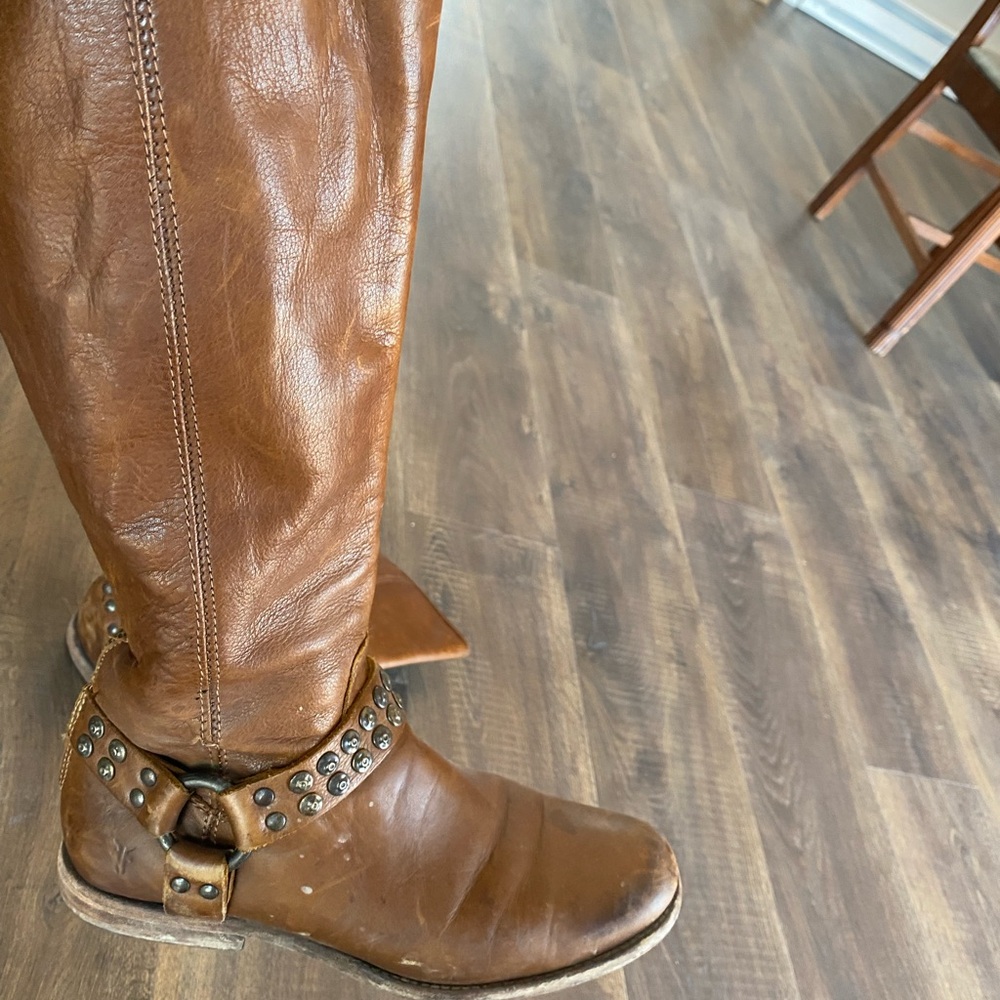 Frye Brown Leather Studded Boots